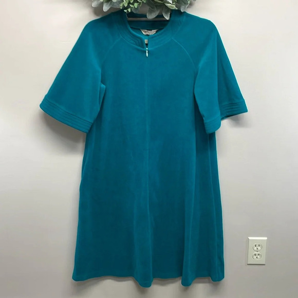 Vanity Fair Vintage Robe House Coat Zip Front Short Sleeve Knee Length P - Picture 1 of 13